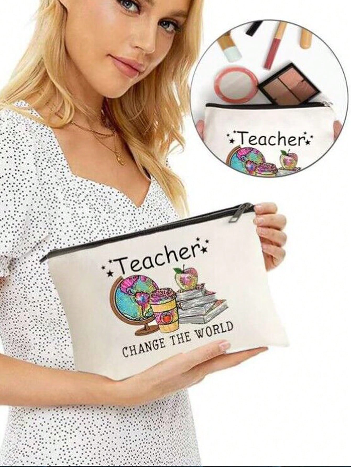 Teacher Appreciation Print Cosmetics Bag, Travel Pouch Bag Toiletry Bag, Gift For Teacher