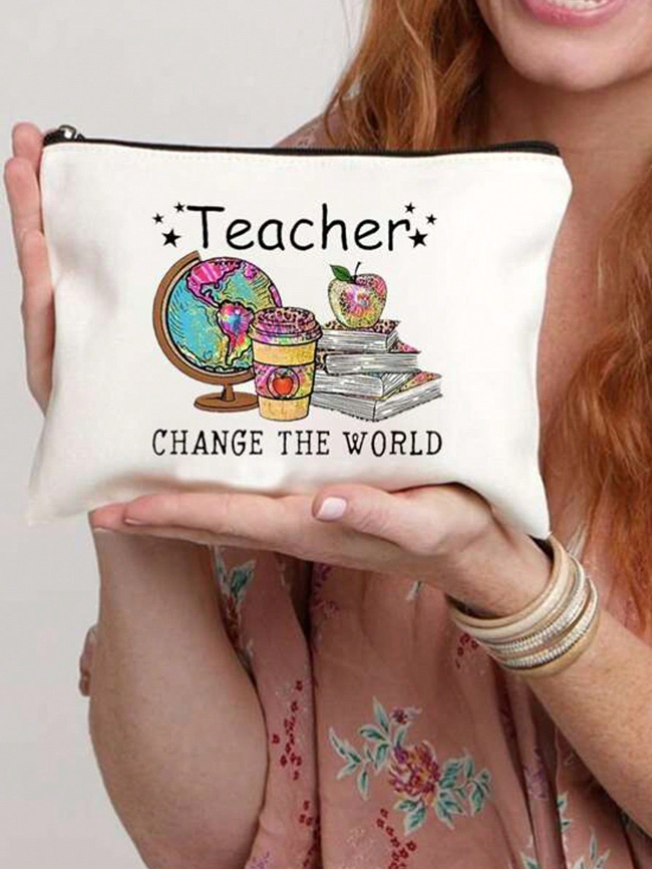 Teacher Appreciation Print Cosmetics Bag, Travel Pouch Bag Toiletry Bag, Gift For Teacher