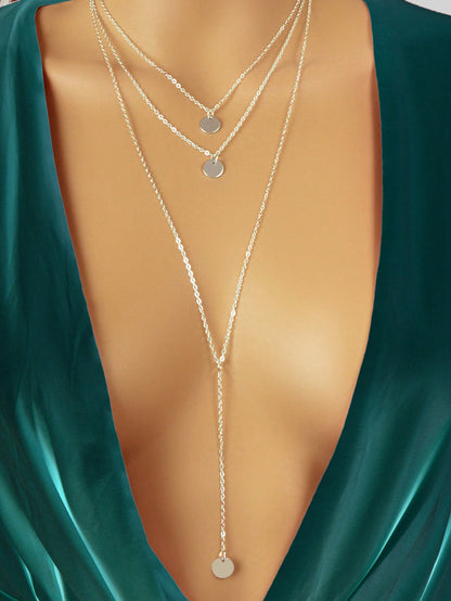 Disc & Rectangle Charm Layered Necklace