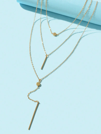 Disc & Rectangle Charm Layered Necklace