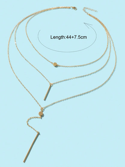 Disc & Rectangle Charm Layered Necklace