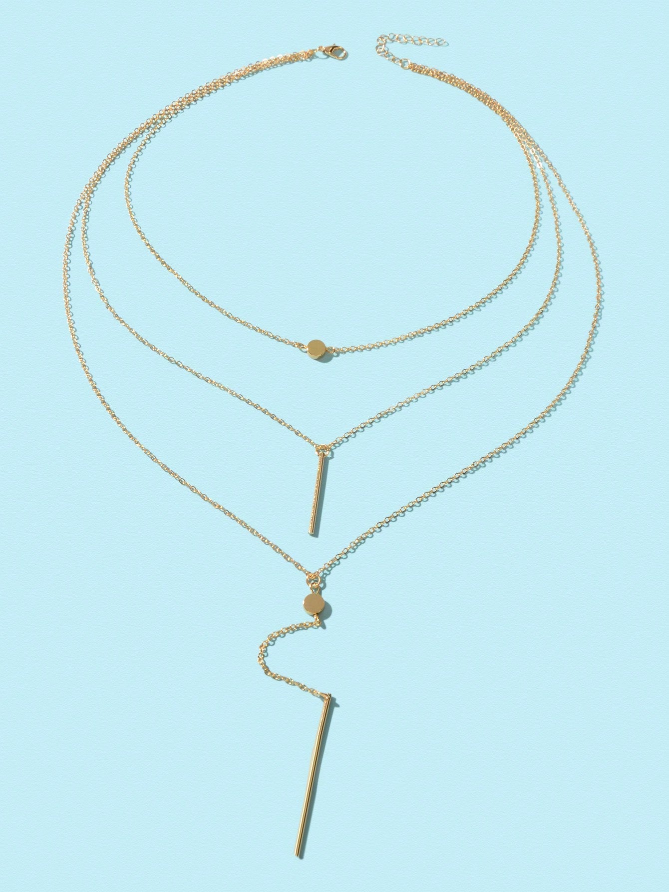 Disc & Rectangle Charm Layered Necklace