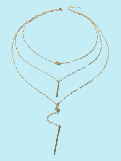 Disc & Rectangle Charm Layered Necklace