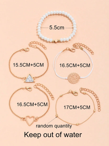 5pcs Heart & Triangle Decor Bracelet