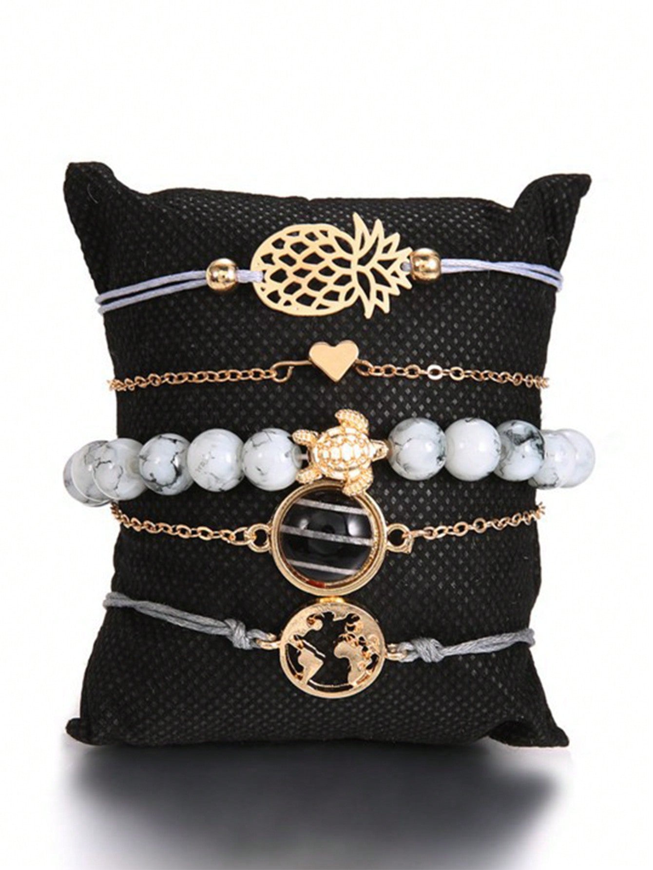 Stellar Charms Bracelet Collection: 6-Piece European & American Style Gray Beaded Set