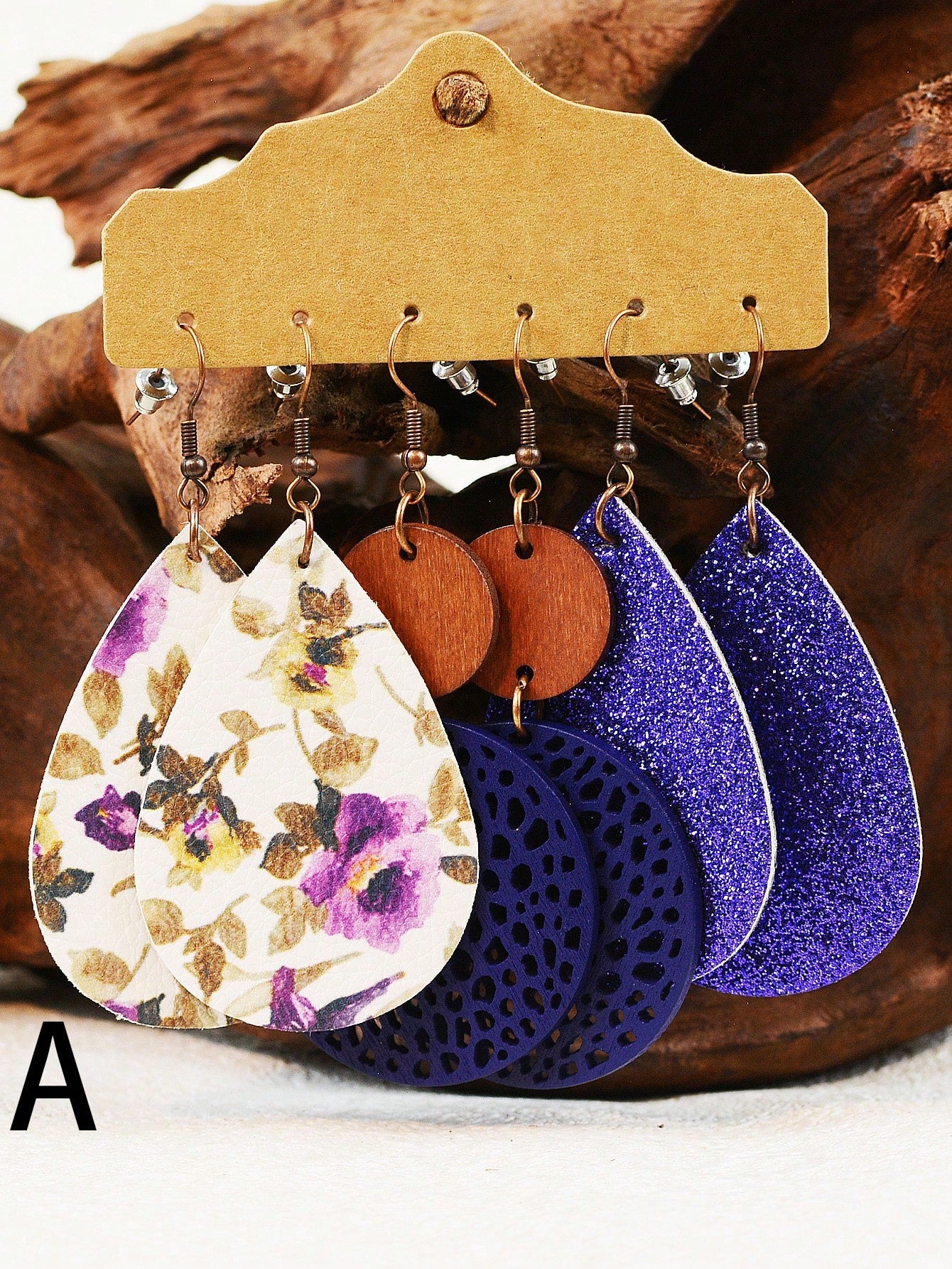 3pairs Geliti Light And Soft Leather Flower And Spring Flower Earrings