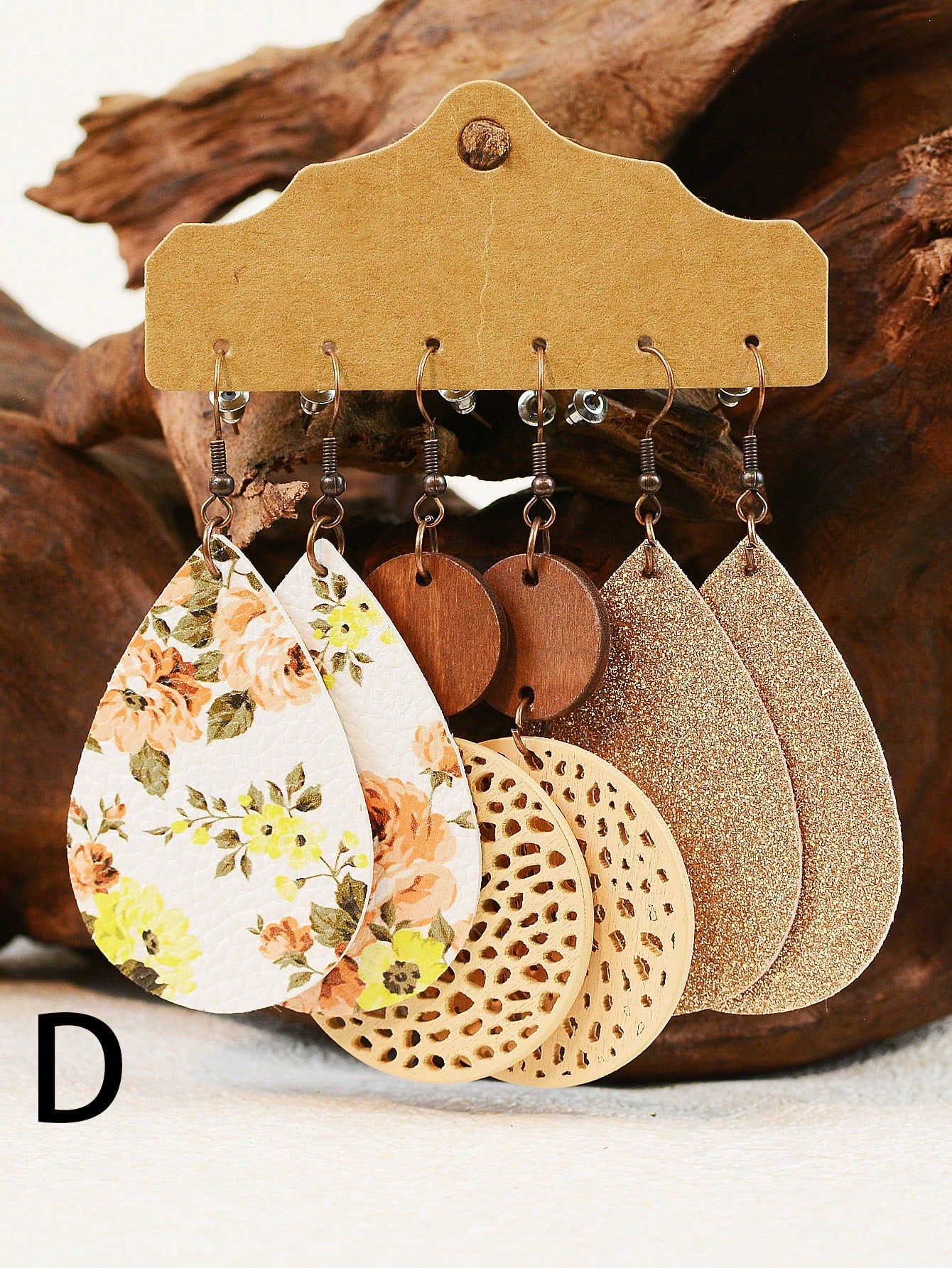 3pairs Geliti Light And Soft Leather Flower And Spring Flower Earrings