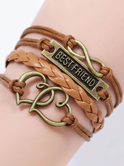 1pc Handmade Woven Tree Of Life, Infinity, Belief, Heart & Best Friend Design Retro Leather Cord