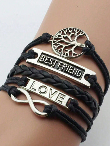 1pc Handmade Woven Tree Of Life, Infinity, Belief, Heart & Best Friend Design Retro Leather Cord