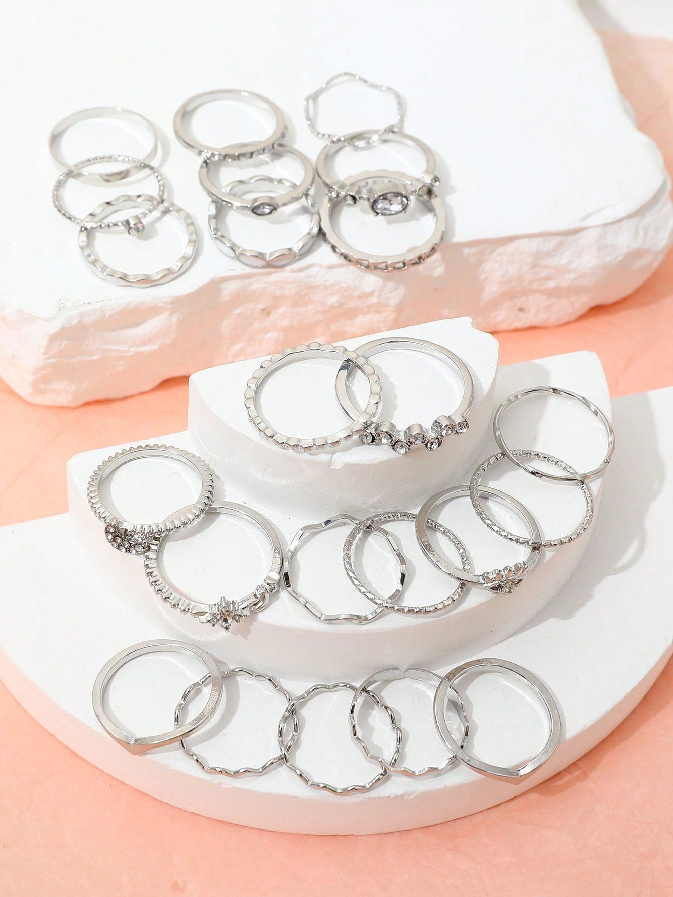 23pcs Luxury Light Eye & Pearl & Rhinestone & Multi-element Ring Set