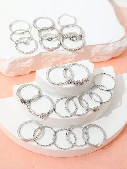 23pcs Luxury Light Eye & Pearl & Rhinestone & Multi-element Ring Set