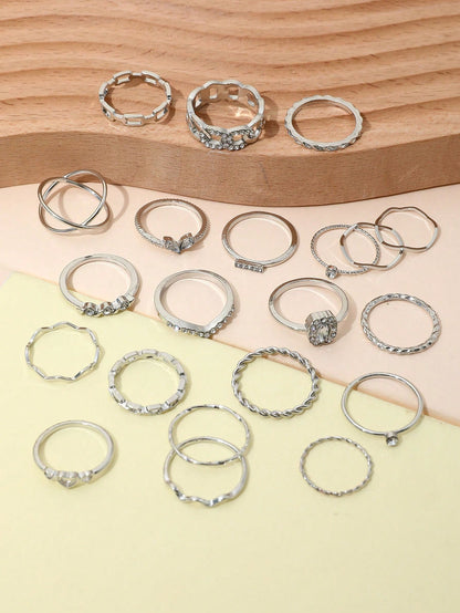 23pcs Luxury Light Eye & Pearl & Rhinestone & Multi-element Ring Set