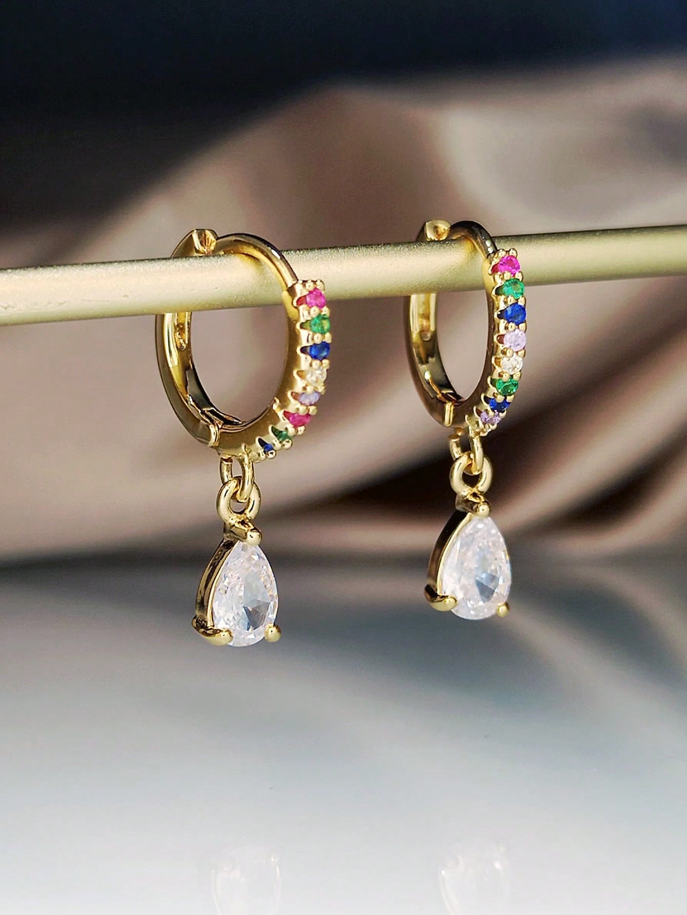 Cubic Zirconia Decor Drop Earrings