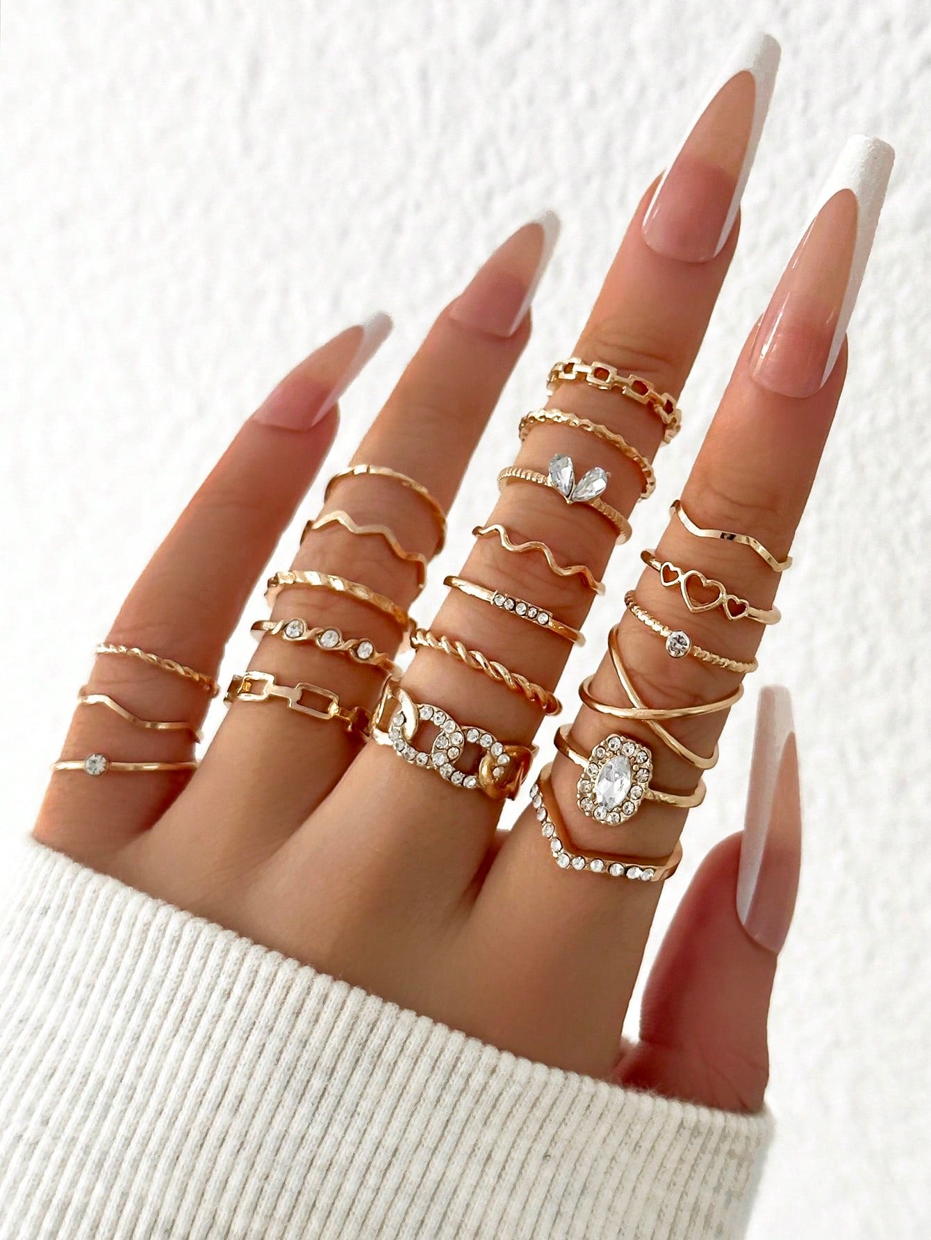 23pcs Luxury Light Eye & Pearl & Rhinestone & Multi-element Ring Set