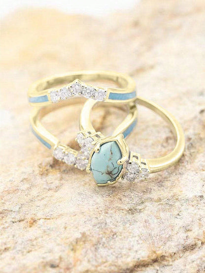 Women Hollow Turquoise Ring With Delicate Rhinestone