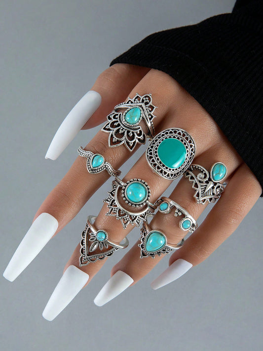 8pcs Turquoise Decor Ring