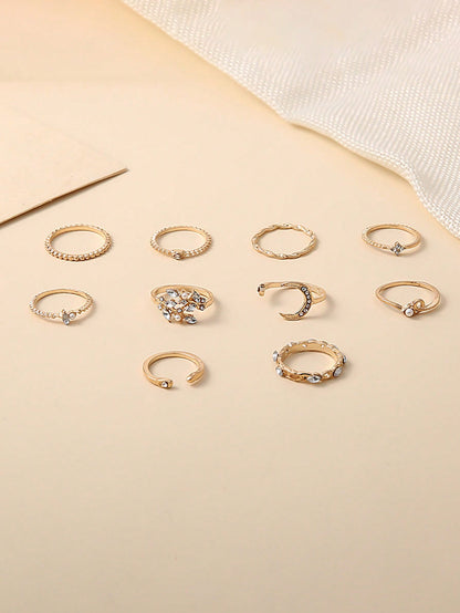 10pcs/set Rhinestone Decor Ring