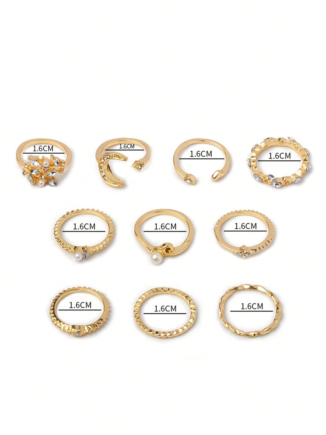 10pcs/set Rhinestone Decor Ring