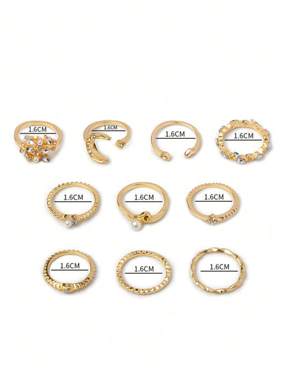 10pcs/set Rhinestone Decor Ring