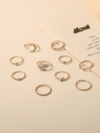 10pcs/set Rhinestone Decor Ring