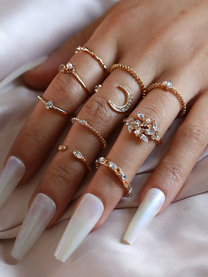 10pcs/set Rhinestone Decor Ring